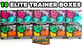 Opening 10 Pokemon Evolving Skies Elite Trainer Boxes 80 Booster Packs [upl. by Eeryk]