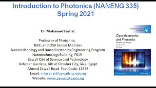 Introduction to Photonics Spring 2021 [upl. by Nilekcaj]