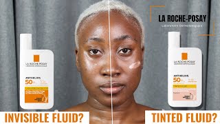 LA ROCHE POSAY ANTHELIOS ULTRALIGHT INVISIBLE FLUID vs TINTED FLUID SPF 50  REVIEW ON DARK SKIN [upl. by Aicinat49]