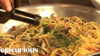 Chef Mario Batali Shows How to Make Linguine with Clams  Epicurious [upl. by Airdnaed]