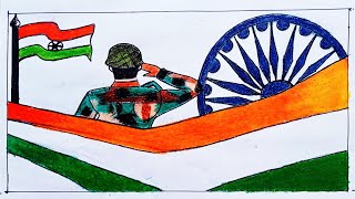 Republic Day Drawing easy  26 January Drawing  Happy Republic Day Drawing  Swarnim Bharat Drawing [upl. by Ahselet]