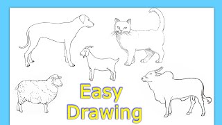 5 Animals Drawing Easy 💚 How to draw domestic Animals step by step easy [upl. by Sandi]