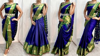 COTTON SILK SAREE DRAPING IN 4 ELEGANT STYLEELEGANT LEHENGA STYLE DRAPINGBEGINNERS SAREE DRAPING [upl. by Latnahs]