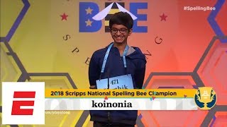 Scripps National Spelling Bee highlights Karthik Nemmani wins it on koinonia  ESPN [upl. by Eradis]