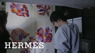 Silk marbling a Japanese technique rediscovered  Hermès Footsteps Across The World [upl. by Einahteb843]