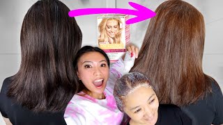 NO BLEACH Dying my mum’s Dark Hair to Light Brown using box dye [upl. by Emelita]