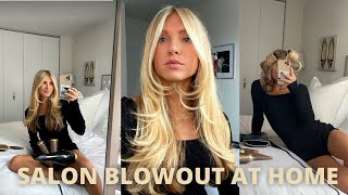 GET A SALON BLOWOUT AT HOME  HOW TO USE ROLLERS [upl. by Inessa328]