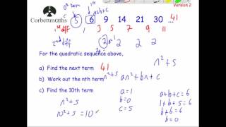 Quadratic Sequences version 2  Corbettmaths [upl. by Nochur]