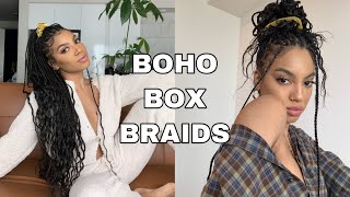 KNOTLESS BOHO BOX BRAIDS  TUTORIAL  BEGINNER FRIENDLY [upl. by Edda]