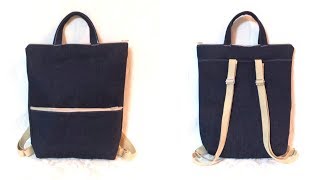 シンプルなファスナー トートリュックの作り方 ／ Simple Zipper Tote Backpack Tutorial [upl. by Adolphe]