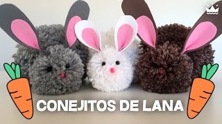 Cómo hacer peluches Conejitos con pompones de lana  Bunnies made with wool pompoms [upl. by Chavez575]