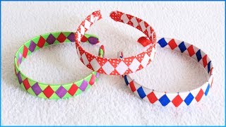 DIY Diadema Tejida con Cintas en Rombos  Paso a Paso  Diamond Woven Ribbon Headband [upl. by Yraeht378]