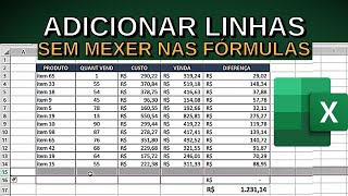 Adicionar Linhas na Planilha sem Mexer nas Fórmulas Excel [upl. by Parnas]