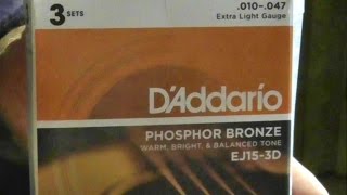 DAddario EJ15 Phosphor Bronze Extra Light 1047 Guitar String REVIEW VS EJ13 8020 Bronze 011 [upl. by Okihcim]