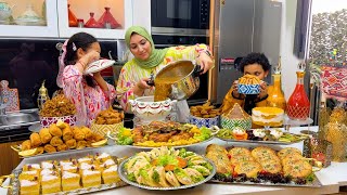 فطور رمضان فيه كلشي شهيوات سهلة وسريعة عشاء السحور مائدة كاملة من المملحات حتى العصير تحلية دجاج بس [upl. by Haral]