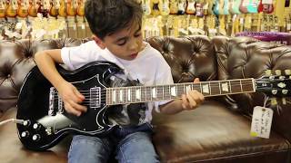 8yearold Jayden Tatasciore playing our Gibson SG Standard here at Normans Rare Guitars [upl. by Amelia]